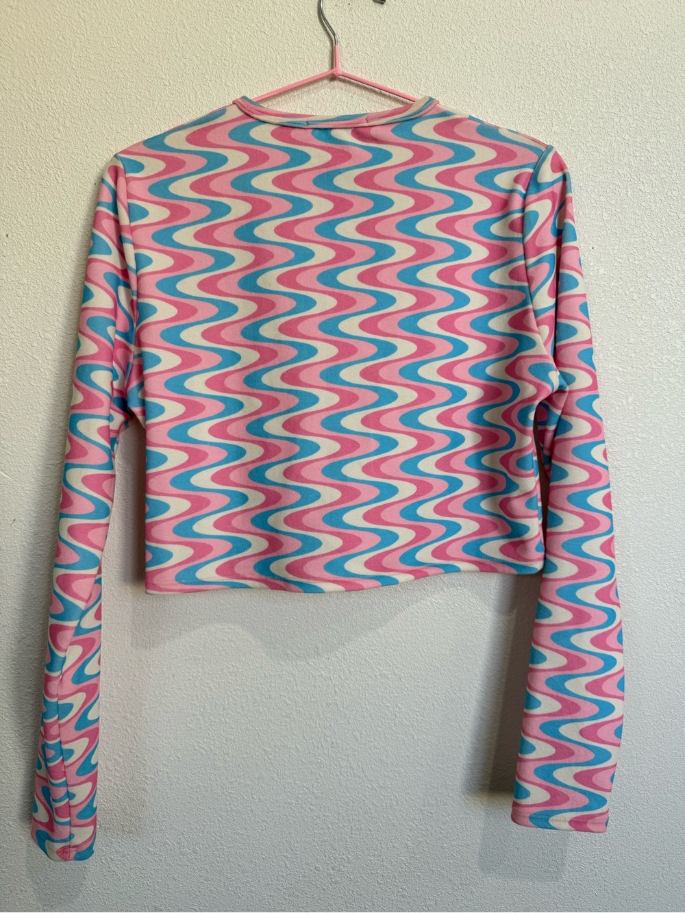 Frankies Bikinis Cheri Terry Cardigan S Pink Blue Groovy Y2K Cropped - Picture 8 of 11